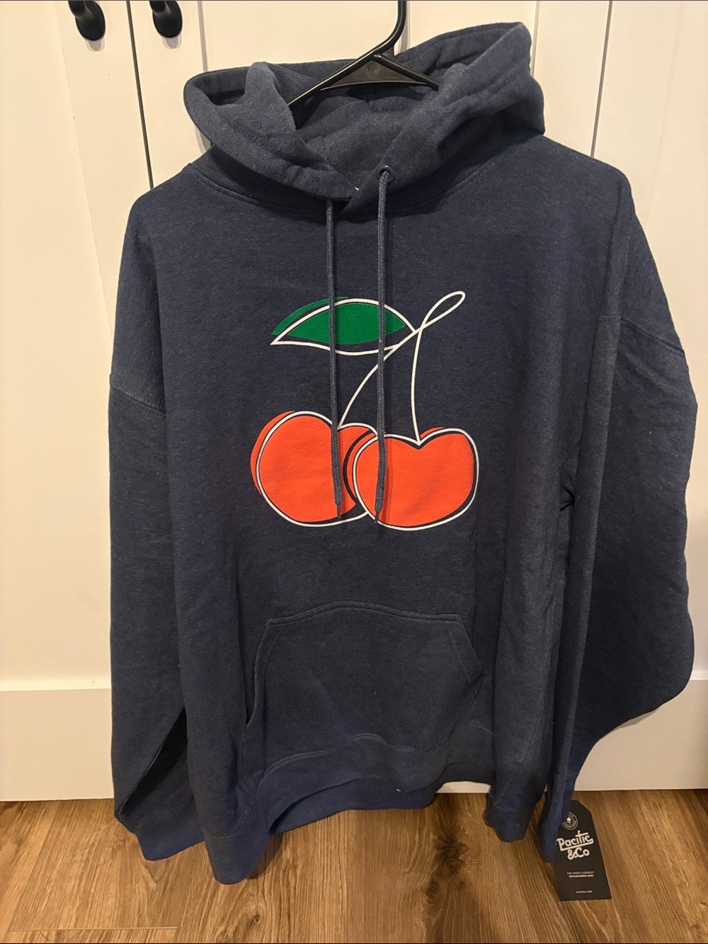 Unisex Heather Navy Hoodie with Cherry Graphic